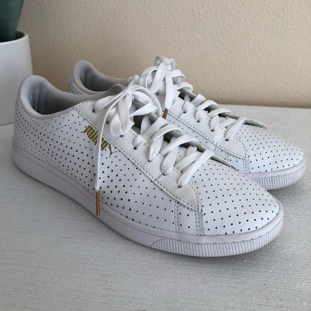 Puma White Perforated Leather Casual Sneakers Women’s 10